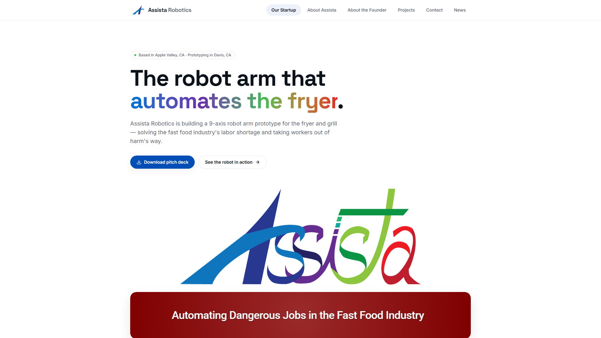 Assista Robotics website preview