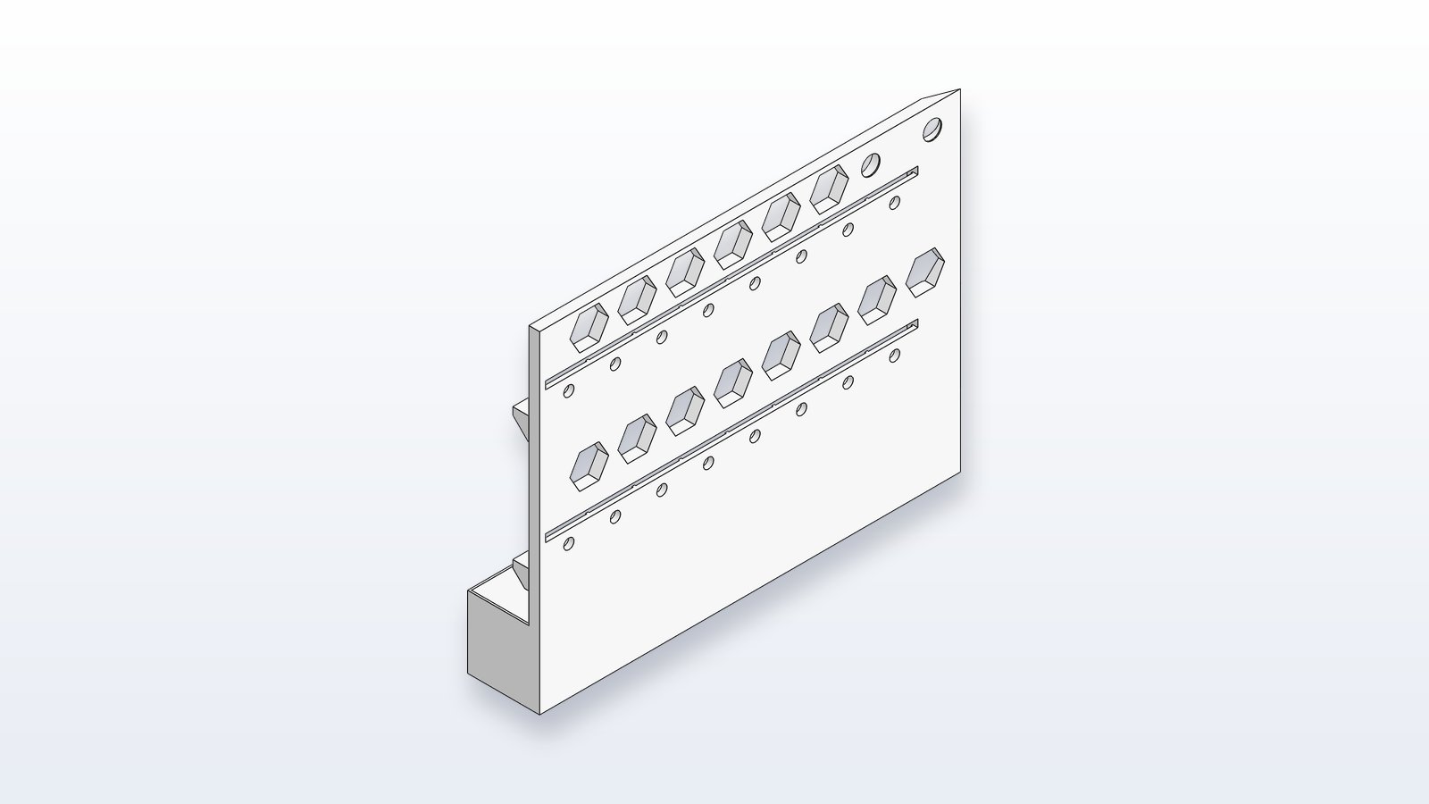 Nozzle rack CAD model — angled view