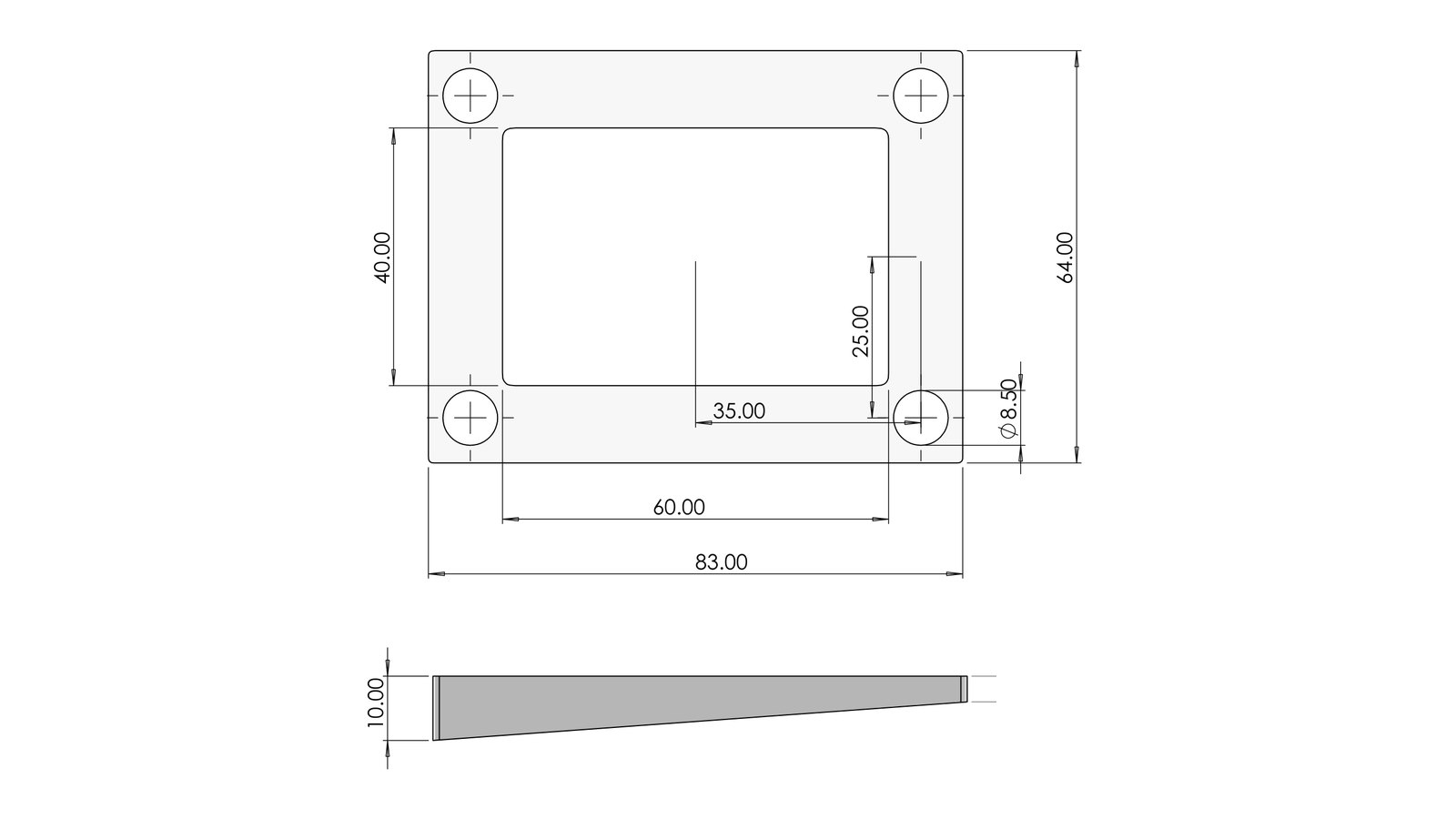 Dimensioned drawing of the tapered reed spacer