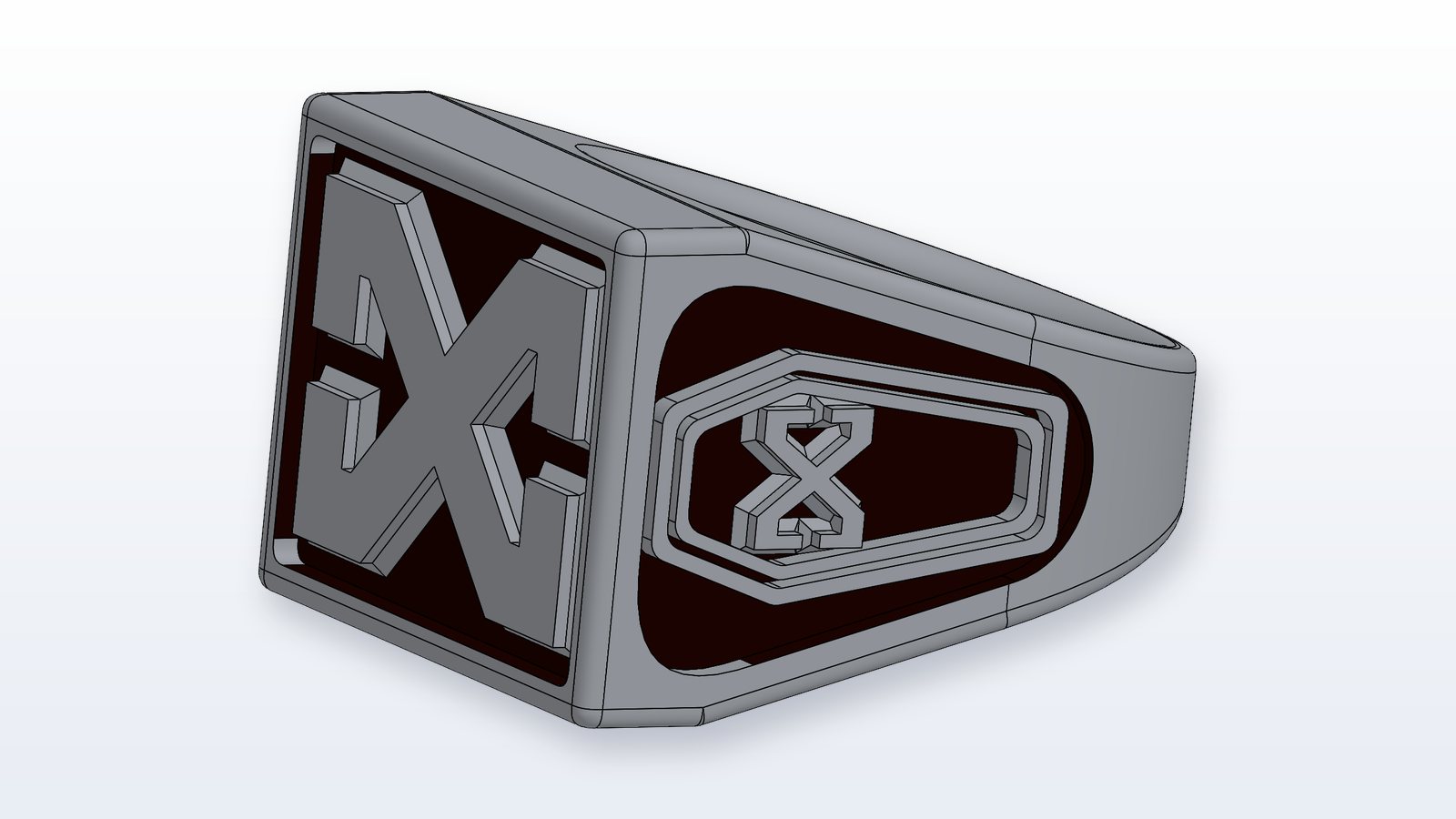 Custom signet ring CAD model — side view