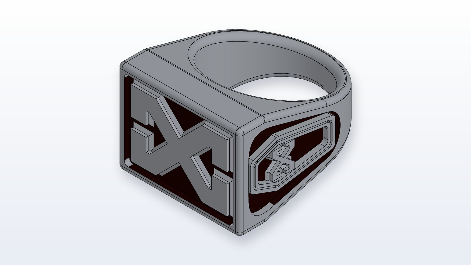 Custom signet ring CAD model — angled view
