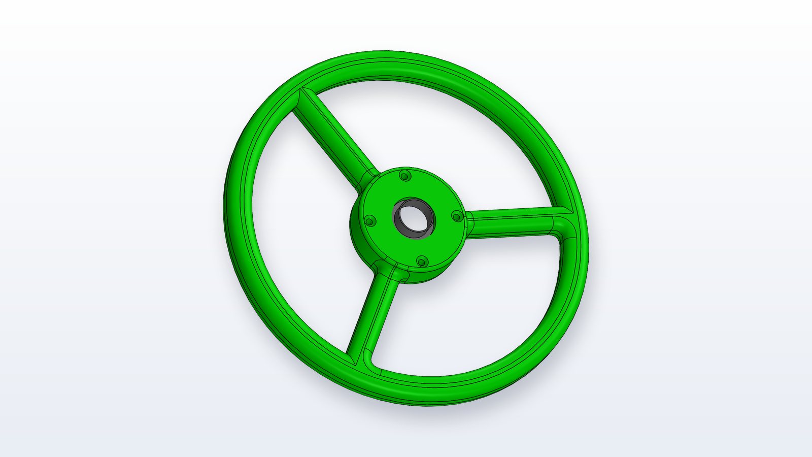 Three-spoke toy steering wheel CAD model — front view