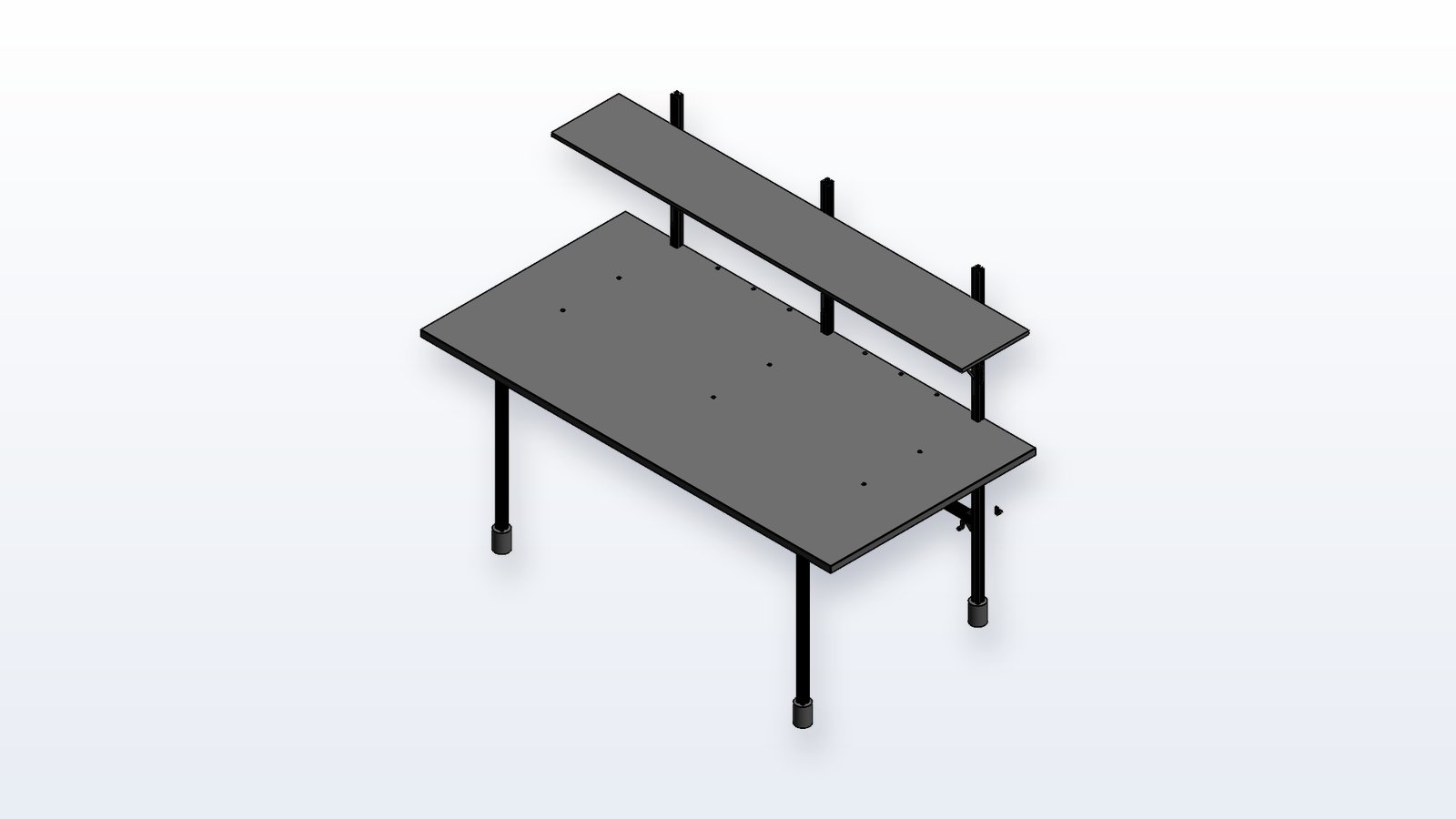 Aluminum-extrusion workbench CAD model — angled view
