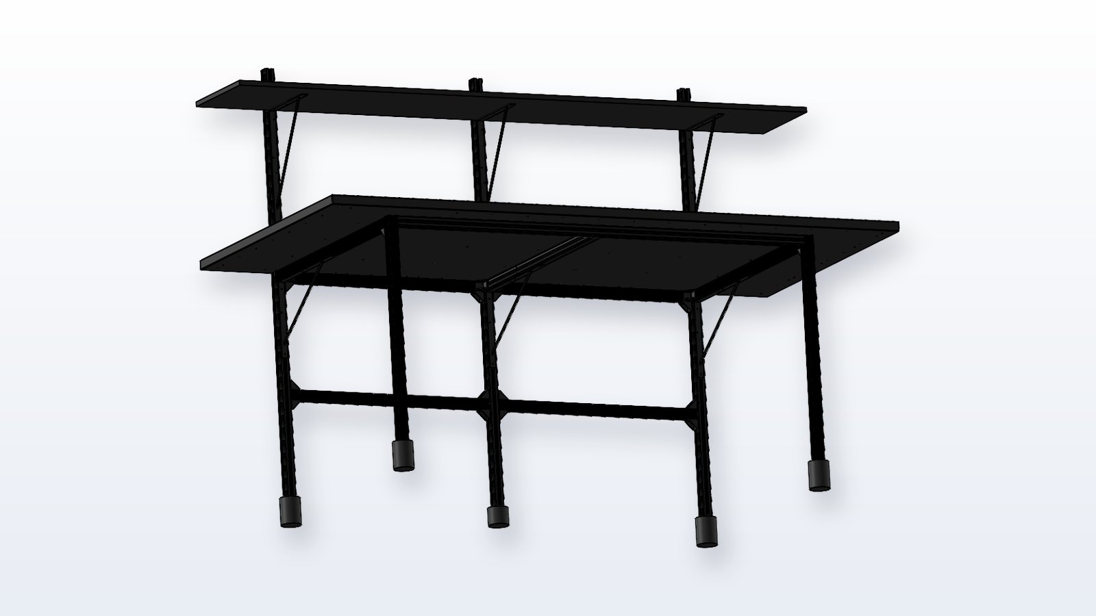 Aluminum-extrusion workbench CAD model — front view